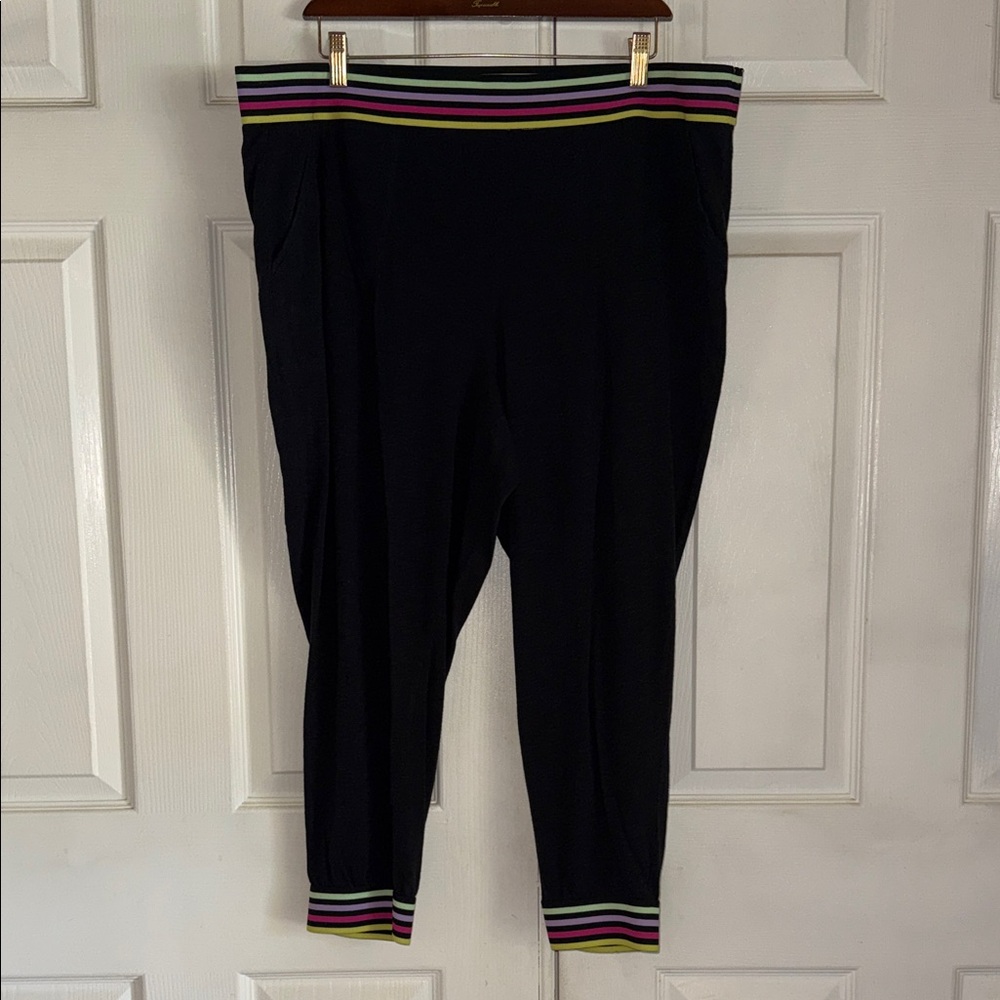 Torrid Sleep Black With Rainbow Stripe Waist And Ankles Cropped Sleep Pants